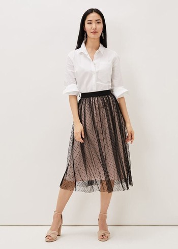 Phase Eight Maya Mesh Spot Skirts Black/Pink Australia | LV9501824